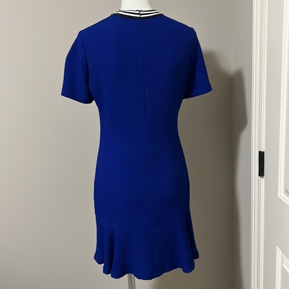 Sandro Paris Blue Reva Crepe Dress Round Neck Fit and Flare Sz M - Picture 7 of 14